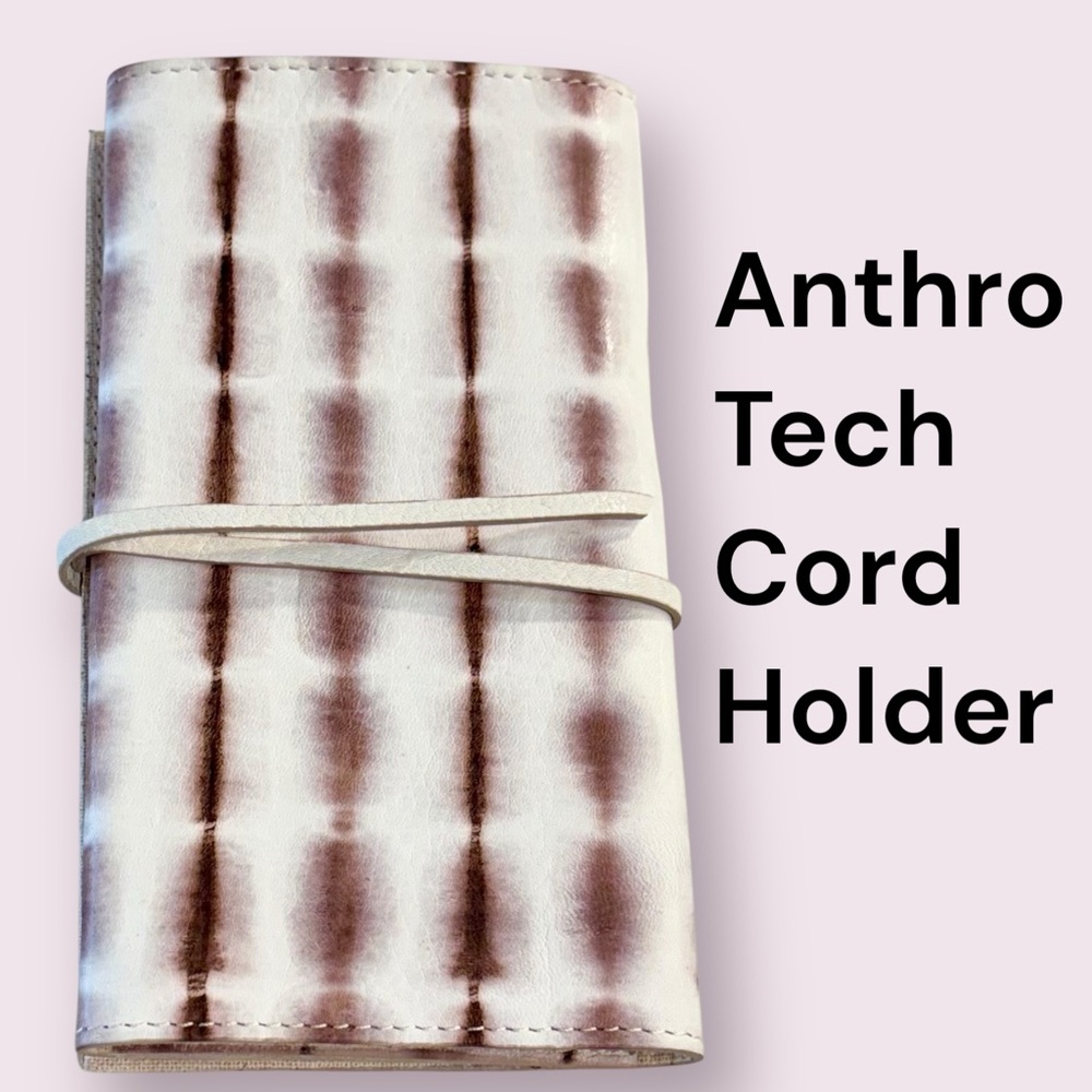 Anthropologie Genuine Leather Tech Pouch, Phone Charger Organizer Holder Anthro